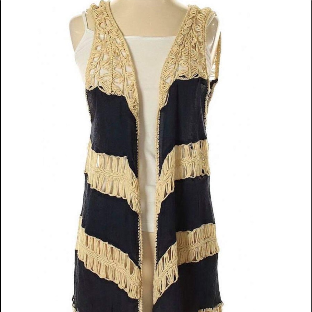 New M Omigee full Crochet/Sheer Kimono Cream/Navy